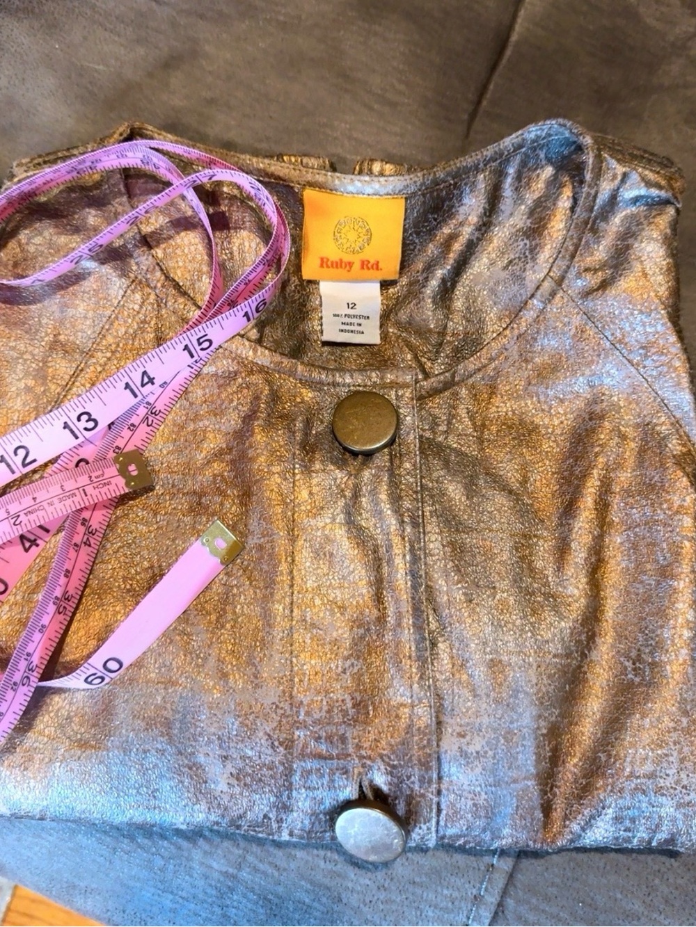 Ruby Rd. Metallic Shimmer Collarless Button Front Jacket Size 12 - Picture 8 of 10